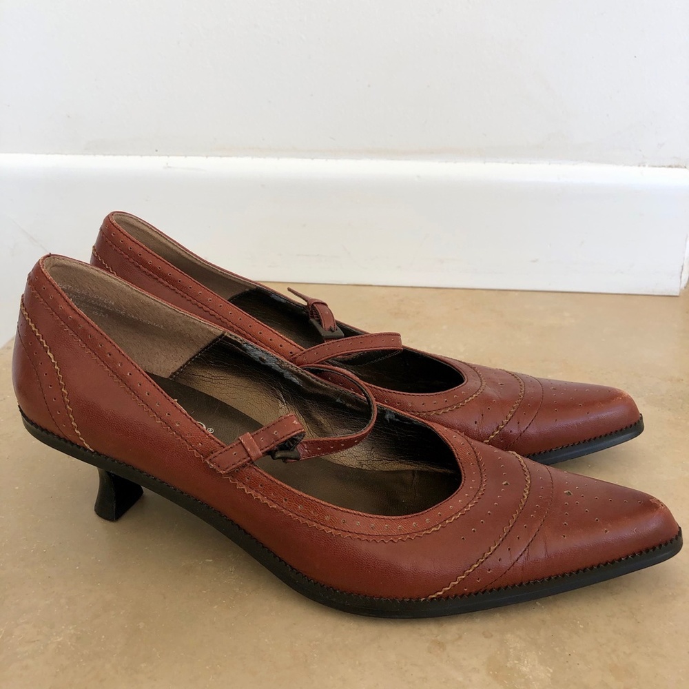 Franco Sarto Brown Leather Mary Jane Kitten Heels
